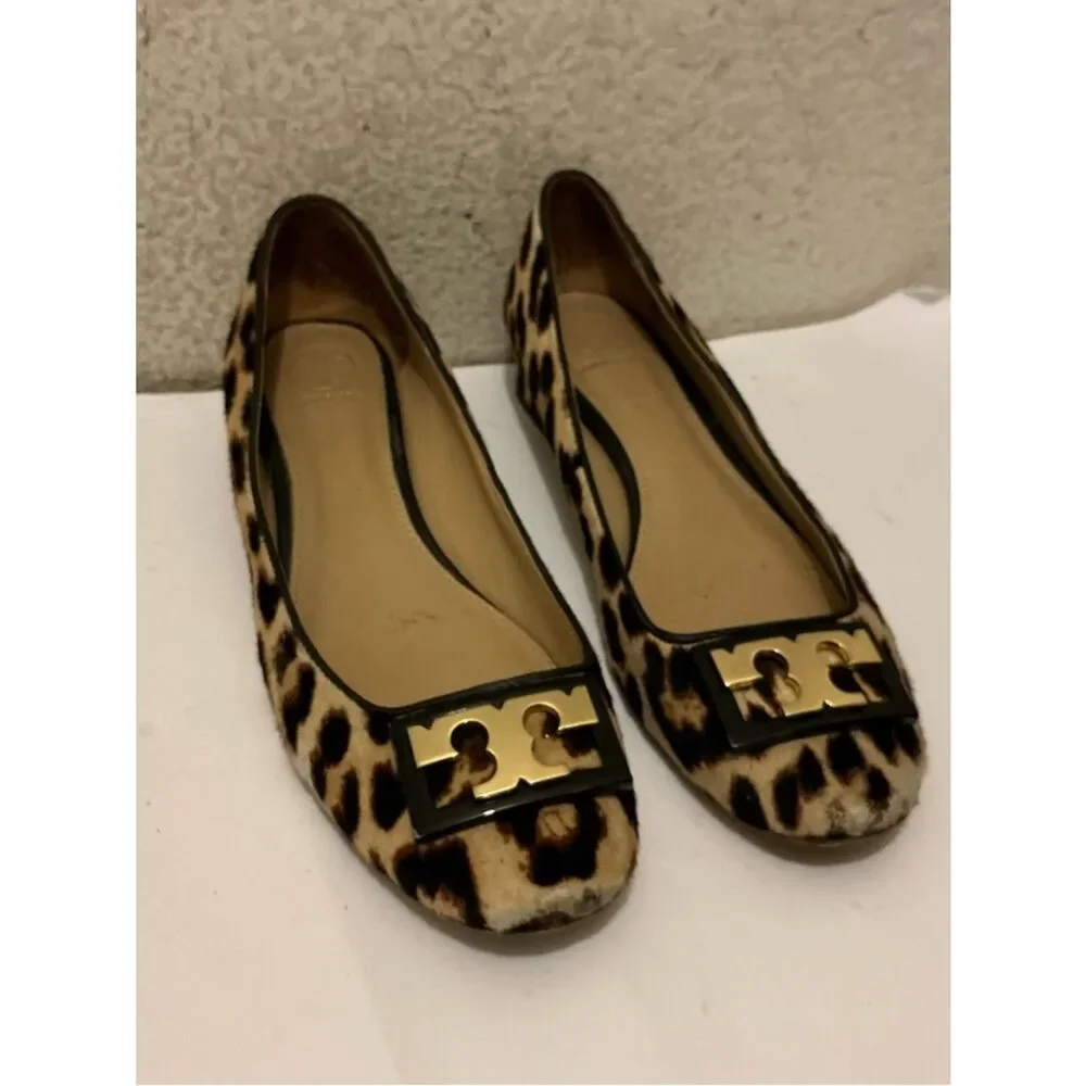 Tory Burch Gigi Leopard-Print Reva Ballet Flats with Gold Logo